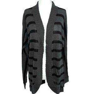 New LA Made Stripe Cotton Knit Hook Front Cardigan Sweater Grey Black Size Small